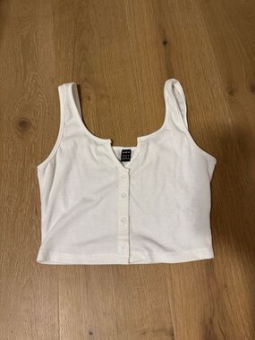 SHEIN White Ribbed Button-Front Cropped Tank